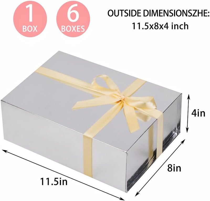 UoeRing 6 Pack Silver Gift Box 11.5x8x4 inch Luxury Gift Box for Presents with Magnetic Lid Collapsible,Bridesmaid Proposal,Contains Card, Ribbon, Tissue Paper,Shredded Paper Fille - Image 2